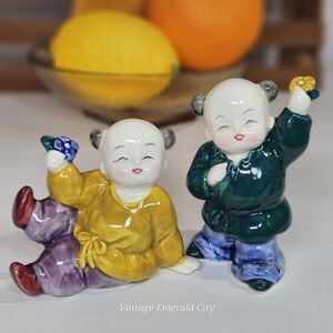 Vtg Takahashi Asian Baby Buddha Children Porcelain Salt & Pepper Shakers Japan